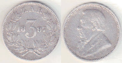1897 South Africa silver 3 Pence A004675